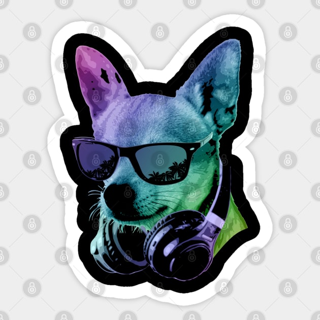 Dj Chiuahua With Headphones And Sunglasses Sticker by Nerd_art